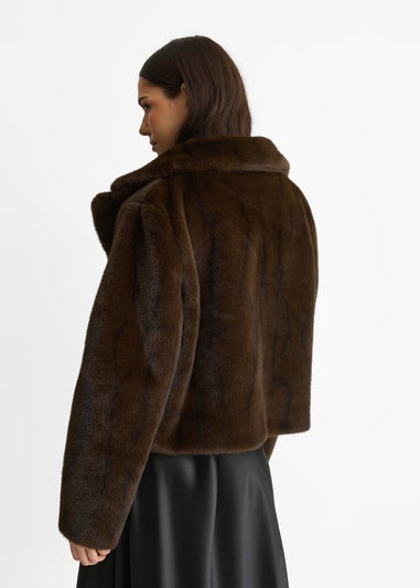 Gini London Coffee Crushed Look Faux Fur Cropped Jacket