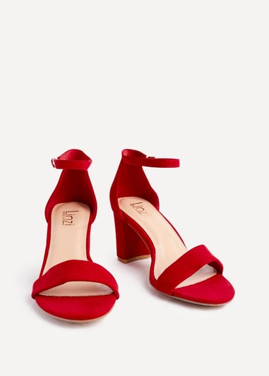 Linzi Legacy Wide Fit Red Suede Closed Black Block Heel