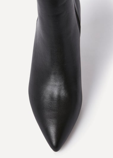 Linzi Secured Black Faux Leather Pointed Toe Stiletto Ankle Boot