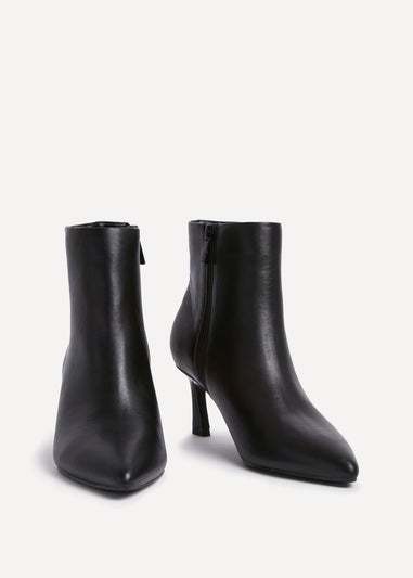 Linzi Secured Black Faux Leather Pointed Toe Stiletto Ankle Boot