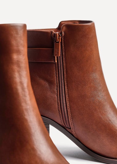 Linzi Rise Tan Faux Leather Block Heeled Ankle Boot
