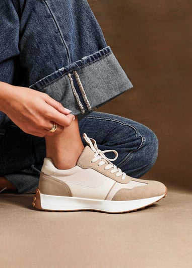 Linzi Hustle Beige Suede Mix Sports Trainers