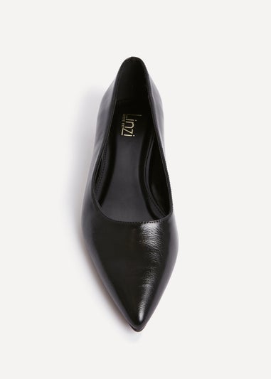 Linzi Compete Wide Fit Black Faux Leather Pointed Toe Pump