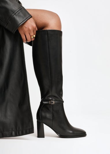 Linzi Midtown Black Faux Leather Long Heeled Boot