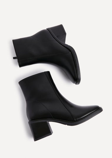 Linzi Wander Black Faux Leather Heeled Ankle Boot
