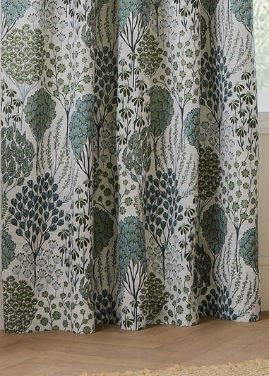 Wylder Ophelia Jacquard Floral Room Darkening Pencil Pleat Curtain Pair Green/White