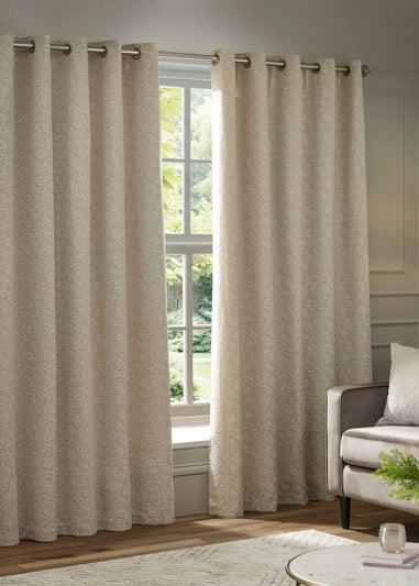 Paoletti Galaxy Chenille Room Darkening Eyelet Curtain Pair Ivory
