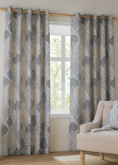 Wylder Nature Ophelia Floral Jacquard Room Darkening Eyelet Curtain Pair Wedgewood