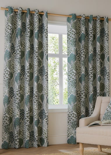 Wylder Nature Ophelia Floral Jacquard Room Darkening Eyelet Curtain Pair Thyme/Mineral