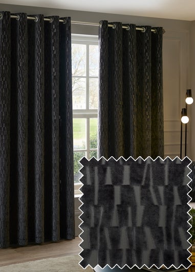 Paoletti Manhattan Velvet Room Darkening Eyelet Curtain Pair Charcoal