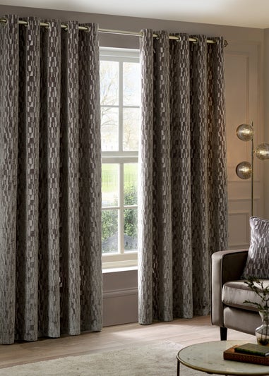 Paoletti Manhattan Velvet Room Darkening Eyelet Curtain Pair Mink