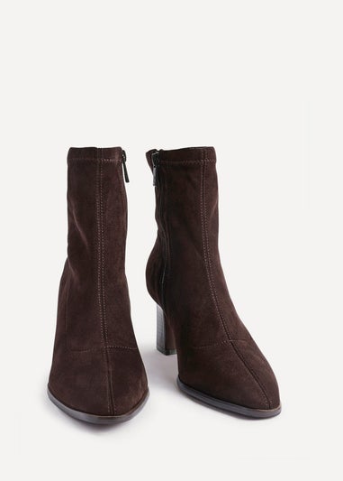 Linzi Blaze Brown Faux Suede Sock Ankle Boot