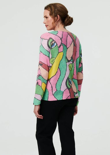 Izabel London Pink Abstract Long Sleeve Textured Top