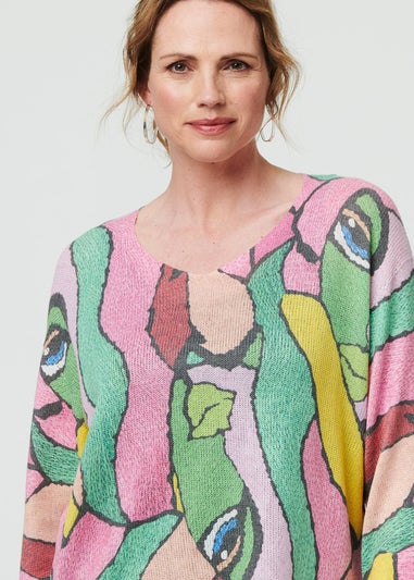 Izabel London Pink Abstract Long Sleeve Textured Top