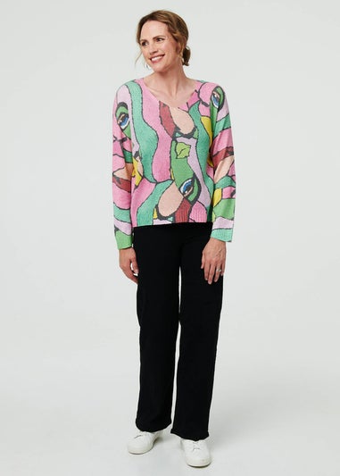 Izabel London Pink Abstract Long Sleeve Textured Top
