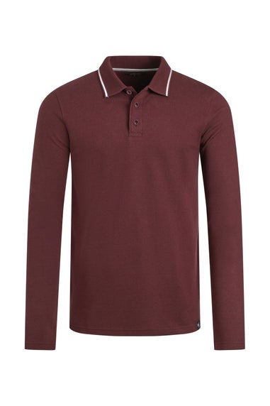 Weird Fish Bitter Chocolate Theo Textured Long Sleeve Polo Shirt