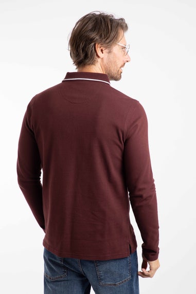Weird Fish Bitter Chocolate Theo Textured Long Sleeve Polo Shirt