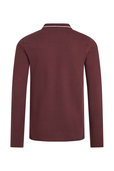 Weird Fish Bitter Chocolate Theo Textured Long Sleeve Polo Shirt