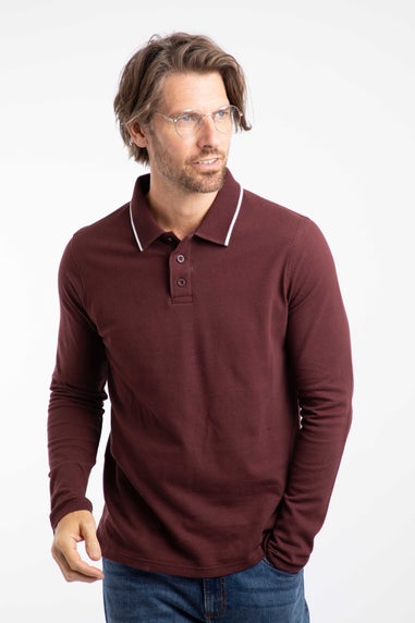 Weird Fish Bitter Chocolate Theo Textured Long Sleeve Polo Shirt