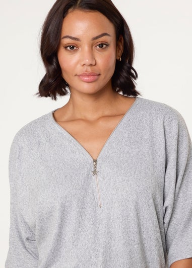 Blue Vanilla Grey Plain Half Zip Top