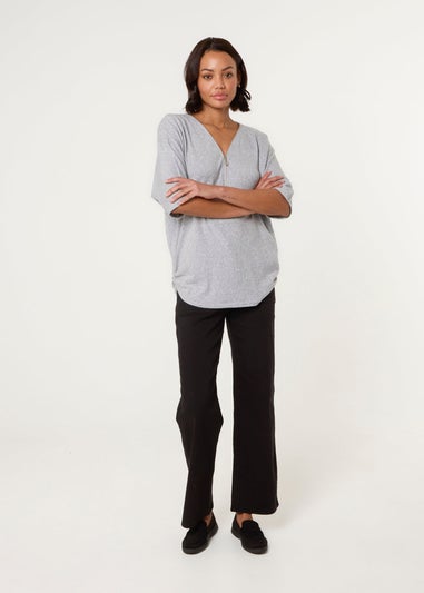 Blue Vanilla Grey Plain Half Zip Top