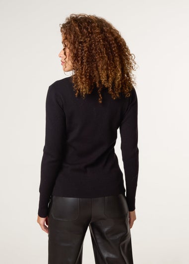 Blue Vanilla Black High Neck Diamante Detailed Jumper