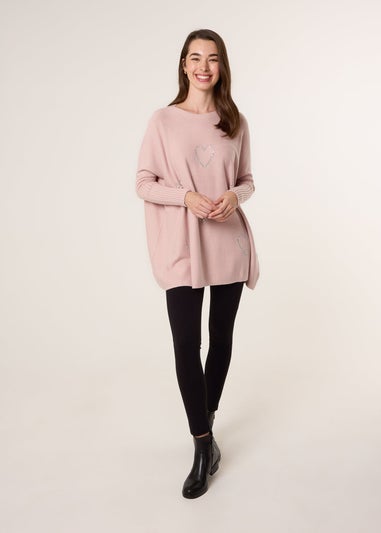 Blue Vanilla Pink Embellished Oversized Heart Jumper