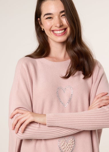 Blue Vanilla Pink Embellished Oversized Heart Jumper