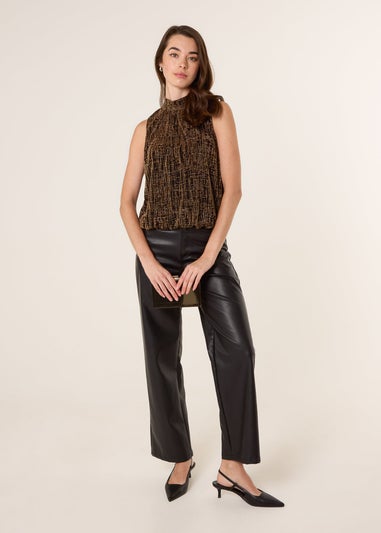 Blue Vanilla Gold High Neck Lurex Puffball Sleeveless Blouse