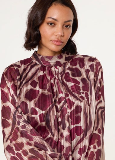 Blue Vanilla Burgundy Metallic Stripe Puffball Blouse