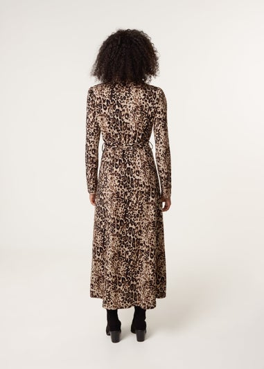Blue Vanilla Brown Soft Touch Leopard Print Midi Shirt Dress