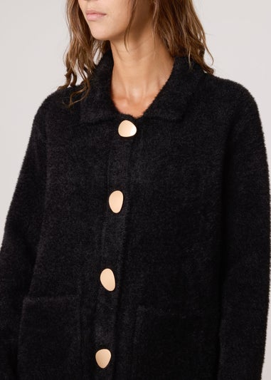 Blue Vanilla Black Overcoat With Classic Collar