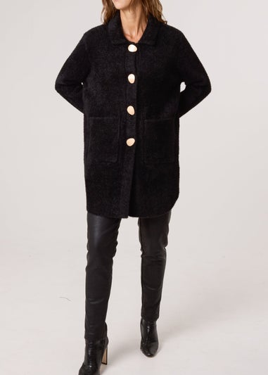 Blue Vanilla Black Overcoat With Classic Collar