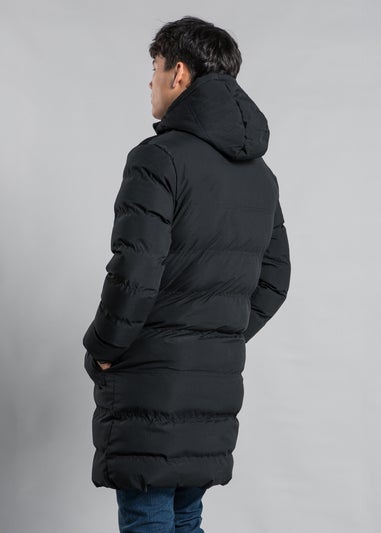 Nines Black Longline Funnel Neck Hooded Padded Jacket