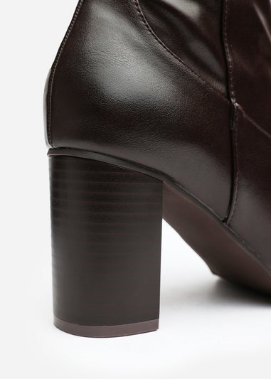Where's That From Wide-Calf Hawthorn Brown PU Block Heel Boots