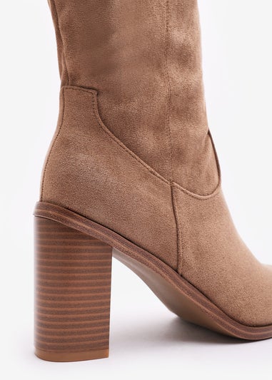 Where's That From Regina Camel Suede Knee High Block Boots
