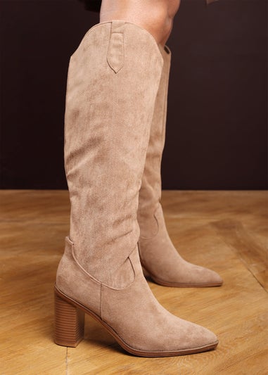 Where's That From Regina Camel Suede Knee High Block Boots
