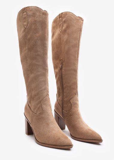 Where's That From Regina Camel Suede Knee High Block Boots