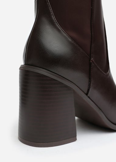 Where's That From Zhuri Wide-Fit Brown PU Knee High Boots