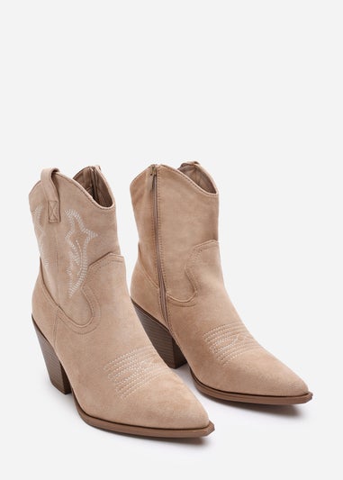 Where's That From Seraphina Camel Suede Western Cowboy Ankle Boots