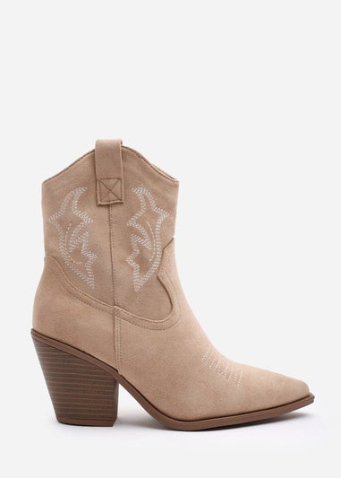 Where's That From Seraphina Camel Suede Western Cowboy Ankle Boots