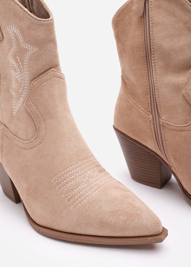 Where's That From Seraphina Camel Suede Western Cowboy Ankle Boots