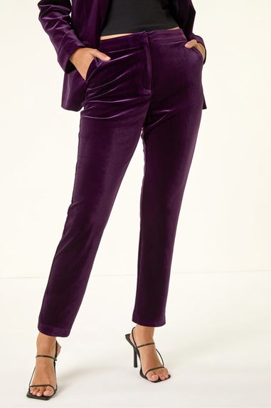 Dusk Purple Velvet Cigarette Stretch Trouser