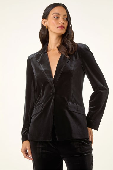 Dusk Black Velvet Single Breasted Blazer