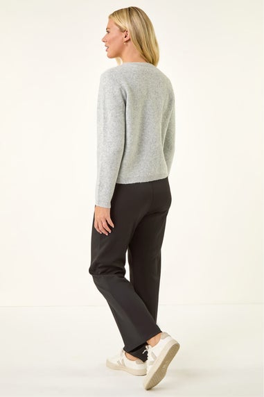Roman Grey Petite Argyle Buttoned Knit Cardigan