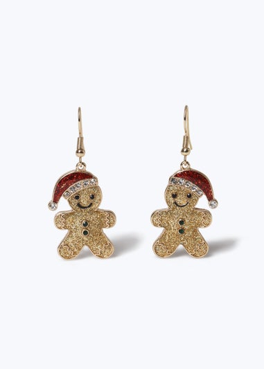 Muse Gold Christmas Glitter Gingerbread Drop Earrings