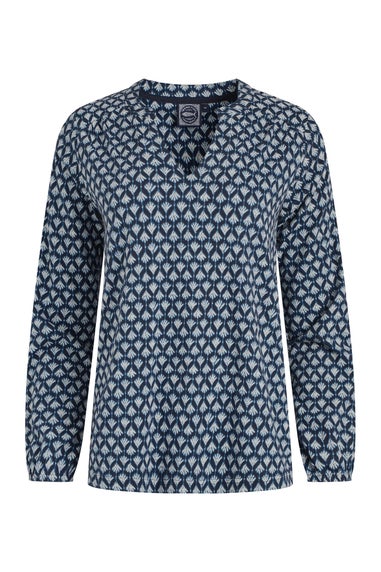 Weird Fish Indigo Brooke Printed V Neck Jersey Top