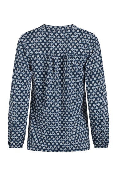 Weird Fish Indigo Brooke Printed V Neck Jersey Top