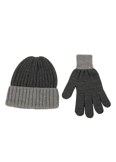 Totes Isotoner Charcoal Chunky Knitted Hat & Gloves Gift Set