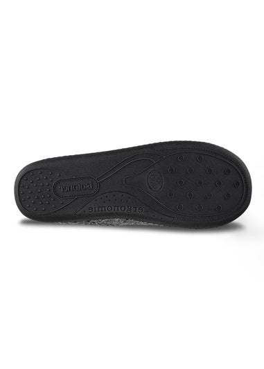 Totes Isotoner Grey Felt Full Back Slipper With Pull Toggle